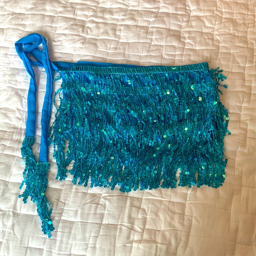Blue sequin tassel skirt